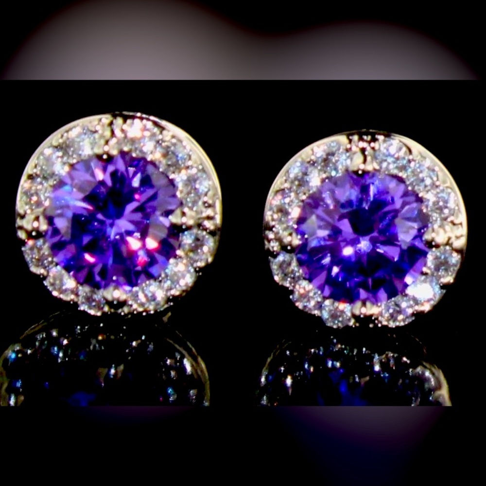 Halo Amethyst & White Topaz Stud Earrings